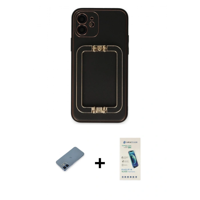 MARSİLYAN™- iPhone 12 Kılıf Kozmos Minimal Prime - Şeffaf Pasifik Cam Ekran Koruyucu + Metal Kamera Lens Koruma Cam - MI