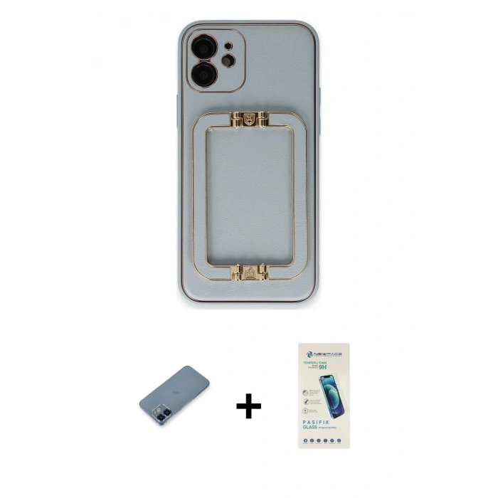 MARSİLYAN™- iPhone 12 Kılıf Kozmos Minimal Prime - Şeffaf Pasifik Cam Ekran Koruyucu + Metal Kamera Lens Koruma Cam - MI