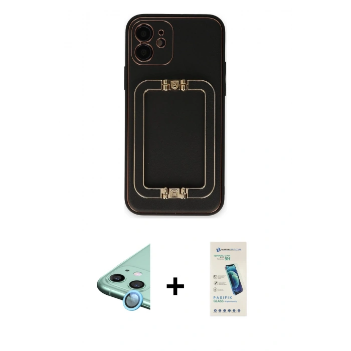 MARSİLYAN™- iPhone 12 Kılıf Kozmos Minimal Prime - Şeffaf Pasifik Cam Ekran Koruyucu + Raze Metal Kamera Lens - MI
