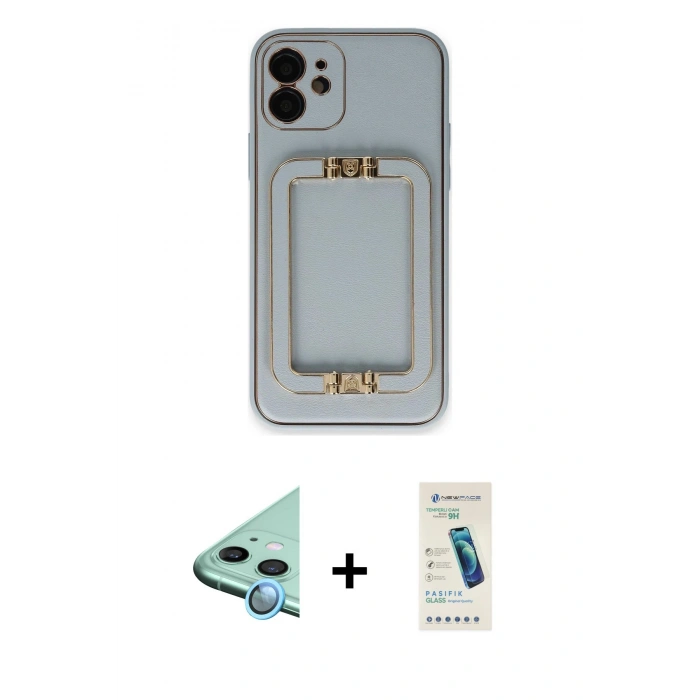 MARSİLYAN™- iPhone 12 Kılıf Kozmos Minimal Prime - Şeffaf Pasifik Cam Ekran Koruyucu + Raze Metal Kamera Lens - MI