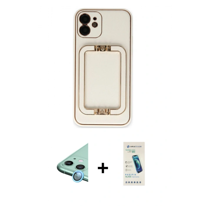 MARSİLYAN™- iPhone 12 Kılıf Kozmos Minimal Prime - Şeffaf Pasifik Cam Ekran Koruyucu + Raze Metal Kamera Lens - MI
