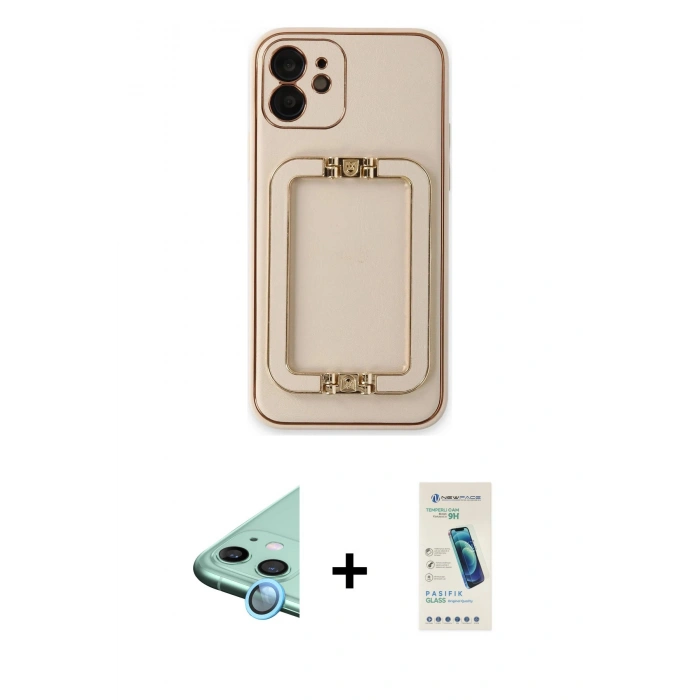 MARSİLYAN™- iPhone 12 Kılıf Kozmos Minimal Prime - Şeffaf Pasifik Cam Ekran Koruyucu + Raze Metal Kamera Lens - MI