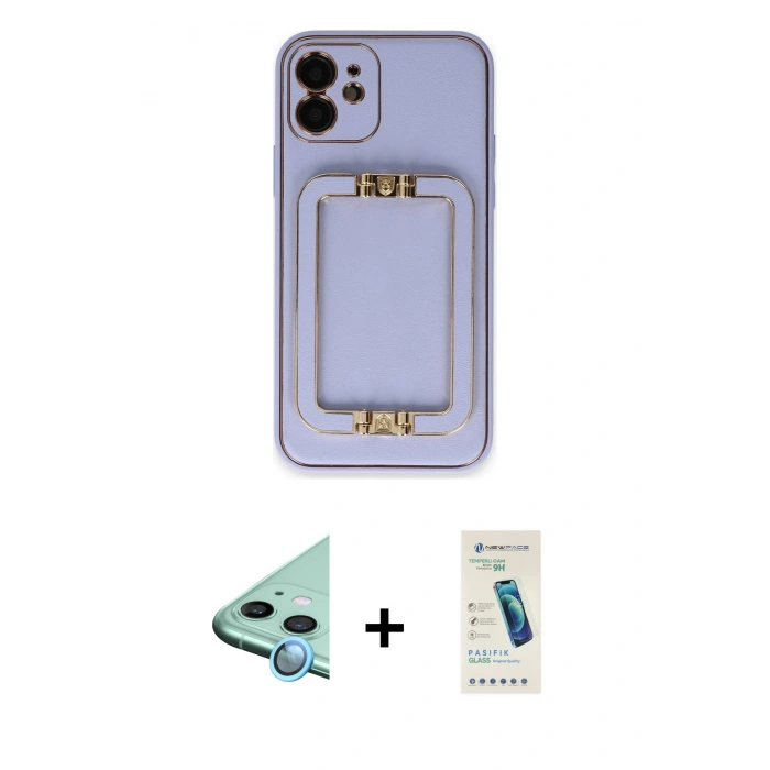 MARSİLYAN™- iPhone 12 Kılıf Kozmos Minimal Prime - Şeffaf Pasifik Cam Ekran Koruyucu + Raze Metal Kamera Lens - MI
