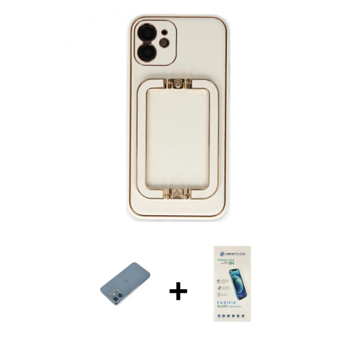 MARSİLYAN™- iPhone 12 Kılıf Kozmos Minimal Prime - Şeffaf Pasifik Cam Ekran Koruyucu + Shine Kamera Lens Koruma Cam - MI