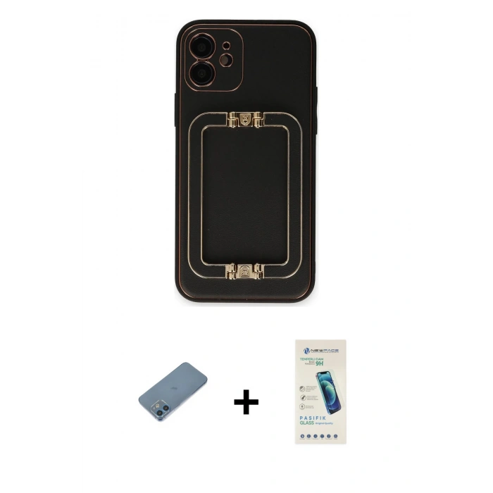 MARSİLYAN™- iPhone 12 Kılıf Kozmos Minimal Prime - Şeffaf Pasifik Cam Ekran Koruyucu + Shine Kamera Lens Koruma Cam - MI