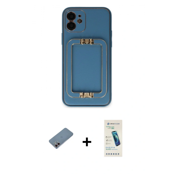 MARSİLYAN™- iPhone 12 Kılıf Kozmos Minimal Prime - Şeffaf Pasifik Cam Ekran Koruyucu + Shine Kamera Lens Koruma Cam - PE
