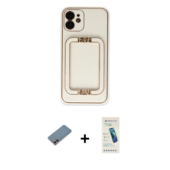 MARSİLYAN™- iPhone 12 Kılıf Kozmos Minimal Prime - Şeffaf Pasifik Cam Ekran Koruyucu + Shine Kamera Lens Koruma Cam - PE