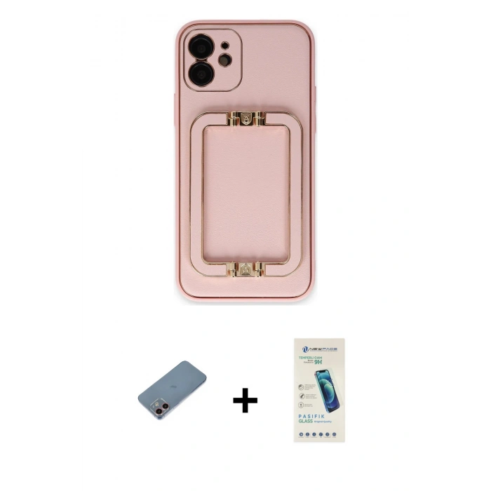MARSİLYAN™- iPhone 12 Kılıf Kozmos Minimal Prime - Şeffaf Pasifik Cam Ekran Koruyucu + Shine Kamera Lens Koruma Cam - PE