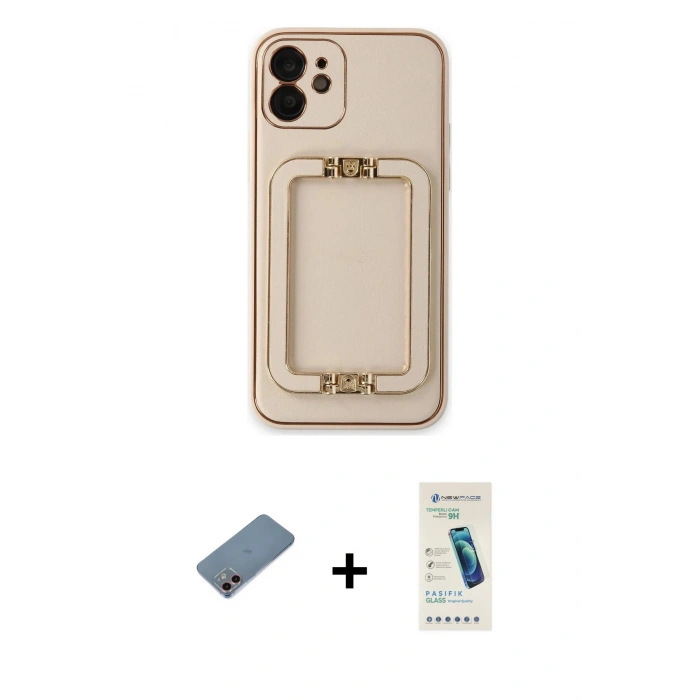 MARSİLYAN™- iPhone 12 Kılıf Kozmos Minimal Prime - Şeffaf Pasifik Cam Ekran Koruyucu + Shine Kamera Lens Koruma Cam - PE