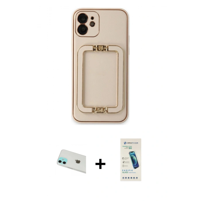 MARSİLYAN™- iPhone 12 Kılıf Kozmos Minimal Prime - Şeffaf Pasifik Cam Ekran Koruyucu + Rainbow Kamera Lens Koruma Cam - YL