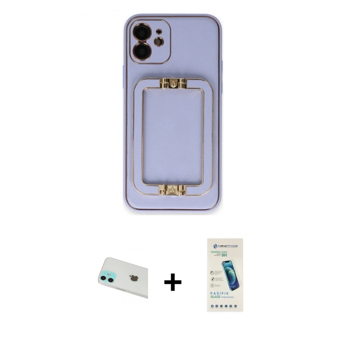 MARSİLYAN™- iPhone 12 Kılıf Kozmos Minimal Prime - Şeffaf Pasifik Cam Ekran Koruyucu + Rainbow Kamera Lens Koruma Cam - YL