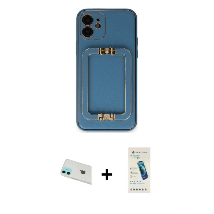 MARSİLYAN™- iPhone 12 Kılıf Kozmos Minimal Prime - Şeffaf Pasifik Cam Ekran Koruyucu + Rainbow Kamera Lens Koruma Cam - YL
