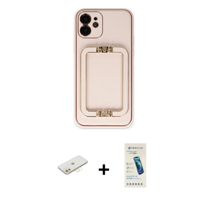 MARSİLYAN™- iPhone 12 Kılıf Kozmos Minimal Prime - Şeffaf Pasifik Cam Ekran Koruyucu + Renkli Kamera Lens Koruma Cam - SI