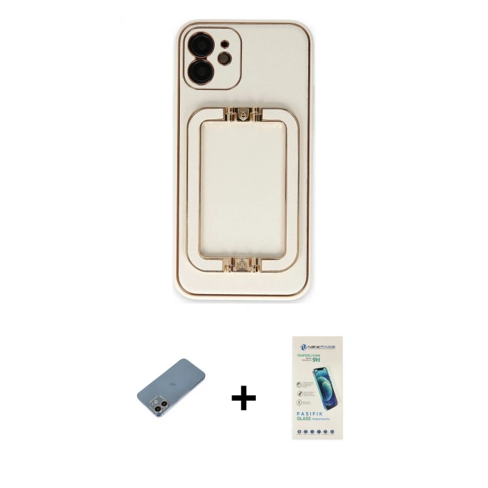 MARSİLYAN™- iPhone 12 Kılıf Kozmos Minimal Prime - Şeffaf Pasifik Cam Ekran Koruyucu + Shine Kamera Lens Koruma Cam - GI