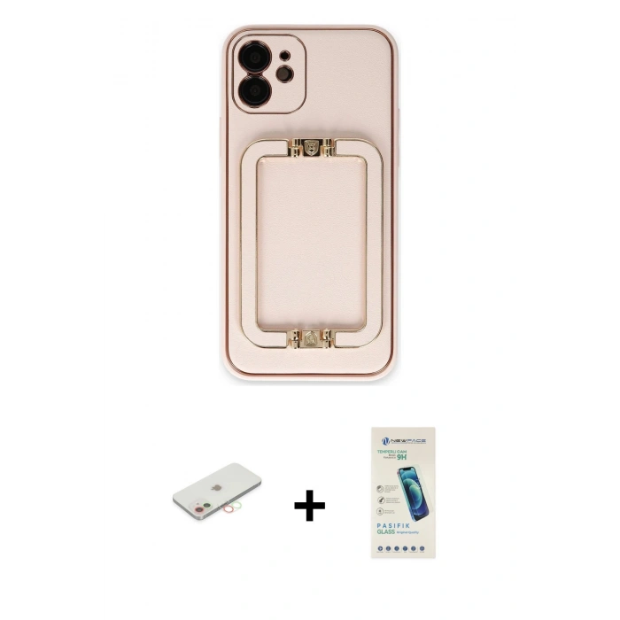 MARSİLYAN™- iPhone 12 Kılıf Kozmos Minimal Prime - Şeffaf Pasifik Cam Ekran Koruyucu + Renkli Kamera Lens Koruma Cam - YL