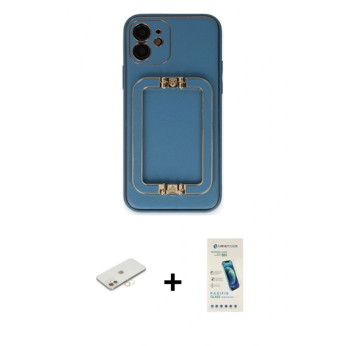 MARSİLYAN™- iPhone 12 Kılıf Kozmos Minimal Prime - Şeffaf Pasifik Cam Ekran Koruyucu + Renkli Kamera Lens Koruma Cam - YL