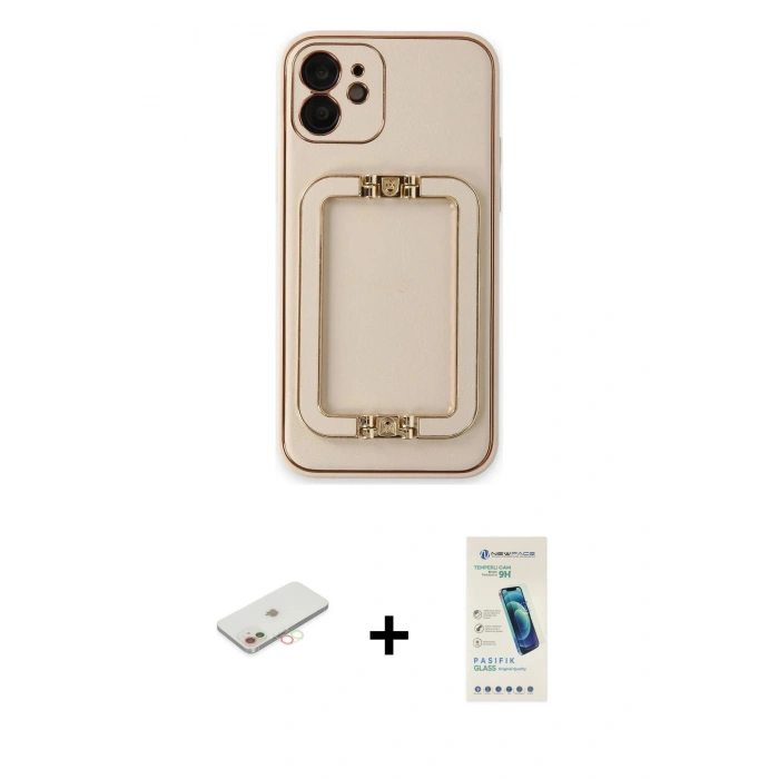 MARSİLYAN™- iPhone 12 Kılıf Kozmos Minimal Prime - Şeffaf Pasifik Cam Ekran Koruyucu + Renkli Kamera Lens Koruma Cam - YL