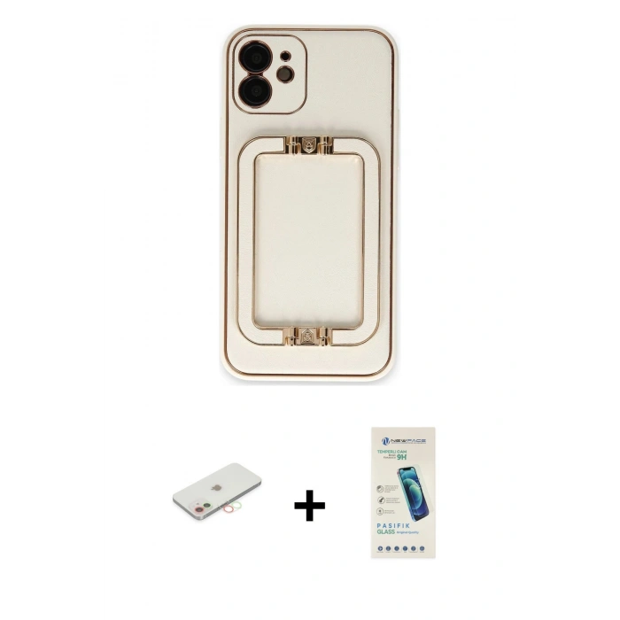 MARSİLYAN™- iPhone 12 Kılıf Kozmos Minimal Prime - Şeffaf Pasifik Cam Ekran Koruyucu + Renkli Kamera Lens Koruma Cam - YL