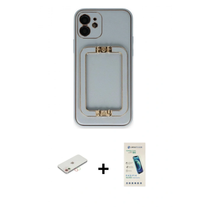 MARSİLYAN™- iPhone 12 Kılıf Kozmos Minimal Prime - Şeffaf Pasifik Cam Ekran Koruyucu + Renkli Kamera Lens Koruma Cam - YL