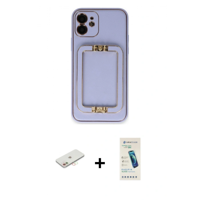 MARSİLYAN™- iPhone 12 Kılıf Kozmos Minimal Prime - Şeffaf Pasifik Cam Ekran Koruyucu + Renkli Kamera Lens Koruma Cam - YL
