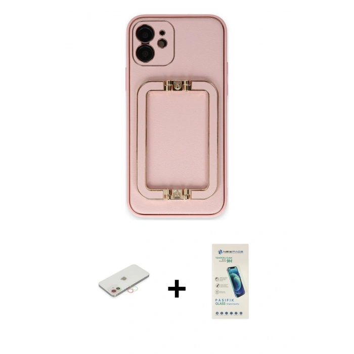 MARSİLYAN™- iPhone 12 Kılıf Kozmos Minimal Prime - Şeffaf Pasifik Cam Ekran Koruyucu + Renkli Kamera Lens Koruma Cam - YL