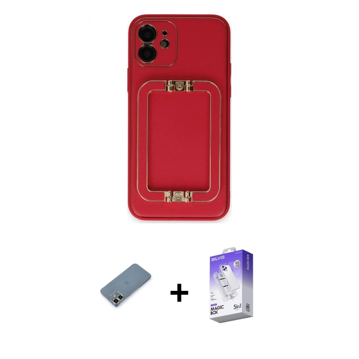 MARSİLYAN™- iPhone 12 Kılıf Kozmos Minimal Prime - Siyah Bilvis 5in1 3D Magic Cam Ekran Koruyucu + Metal Kamera Lens Koruma Cam - GD