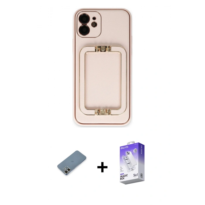 MARSİLYAN™- iPhone 12 Kılıf Kozmos Minimal Prime - Siyah Bilvis 5in1 3D Magic Cam Ekran Koruyucu + Metal Kamera Lens Koruma Cam - GD