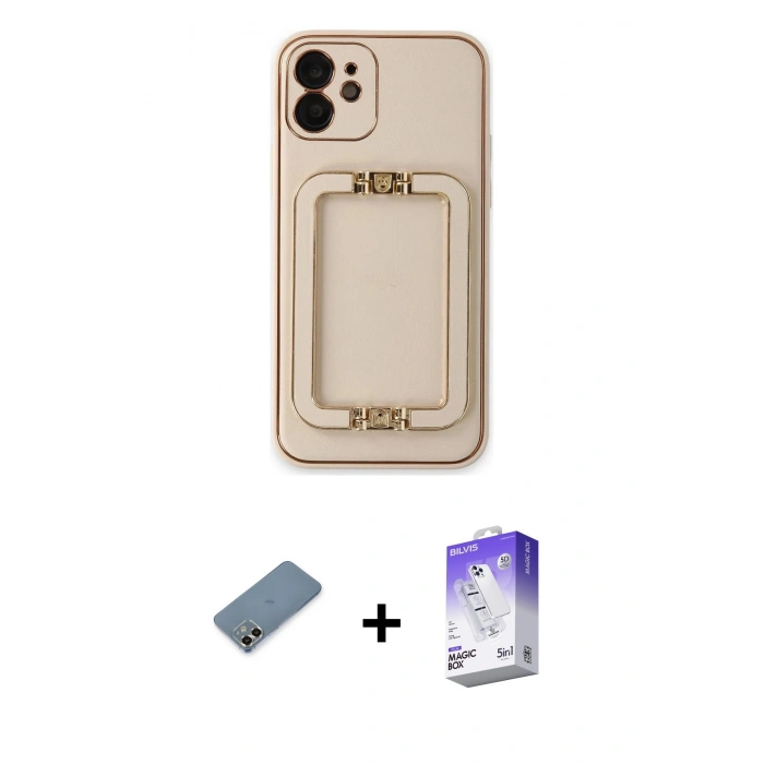 MARSİLYAN™- iPhone 12 Kılıf Kozmos Minimal Prime - Siyah Bilvis 5in1 3D Magic Cam Ekran Koruyucu + Metal Kamera Lens Koruma Cam - GD