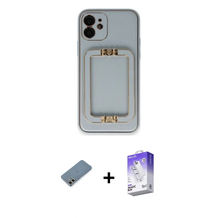 MARSİLYAN™- iPhone 12 Kılıf Kozmos Minimal Prime - Siyah Bilvis 5in1 3D Magic Cam Ekran Koruyucu + Metal Kamera Lens Koruma Cam - GD