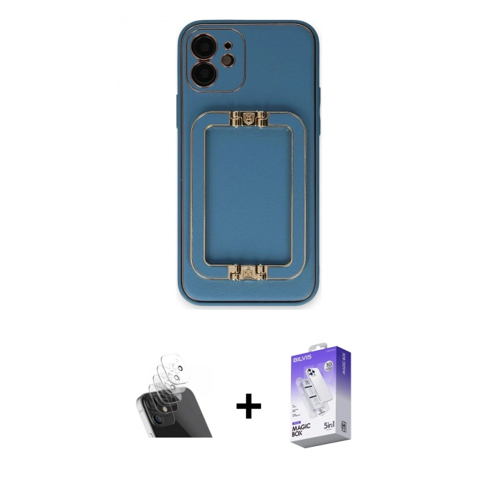MARSİLYAN™- iPhone 12 Kılıf Kozmos Minimal Prime - Siyah Bilvis 5in1 3D Magic Cam Ekran Koruyucu + Kamera Lens Koruma Cam - SF