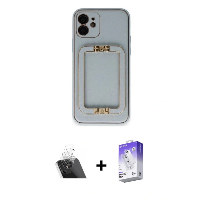 MARSİLYAN™- iPhone 12 Kılıf Kozmos Minimal Prime - Siyah Bilvis 5in1 3D Magic Cam Ekran Koruyucu + Kamera Lens Koruma Cam - SF