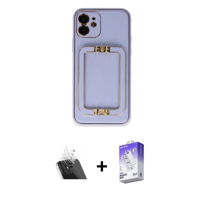 MARSİLYAN™- iPhone 12 Kılıf Kozmos Minimal Prime - Siyah Bilvis 5in1 3D Magic Cam Ekran Koruyucu + Kamera Lens Koruma Cam - SF