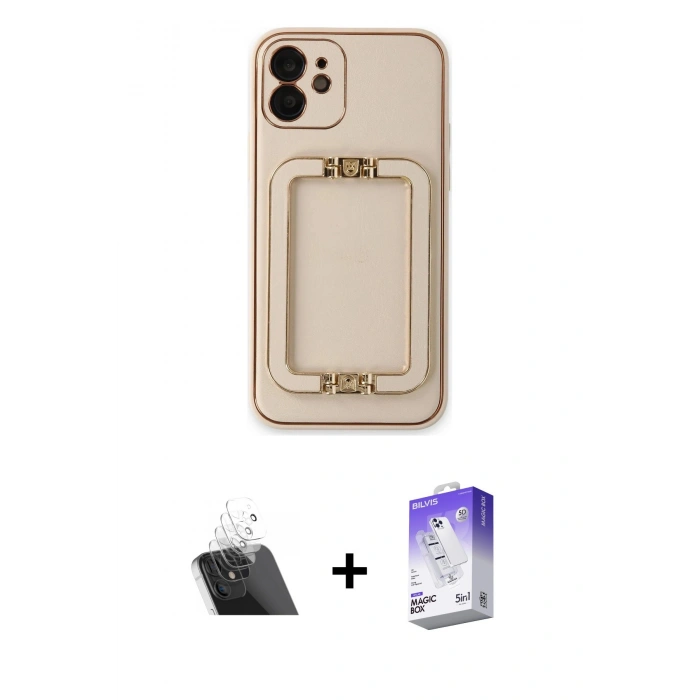 MARSİLYAN™- iPhone 12 Kılıf Kozmos Minimal Prime - Siyah Bilvis 5in1 3D Magic Cam Ekran Koruyucu + Kamera Lens Koruma Cam - SF