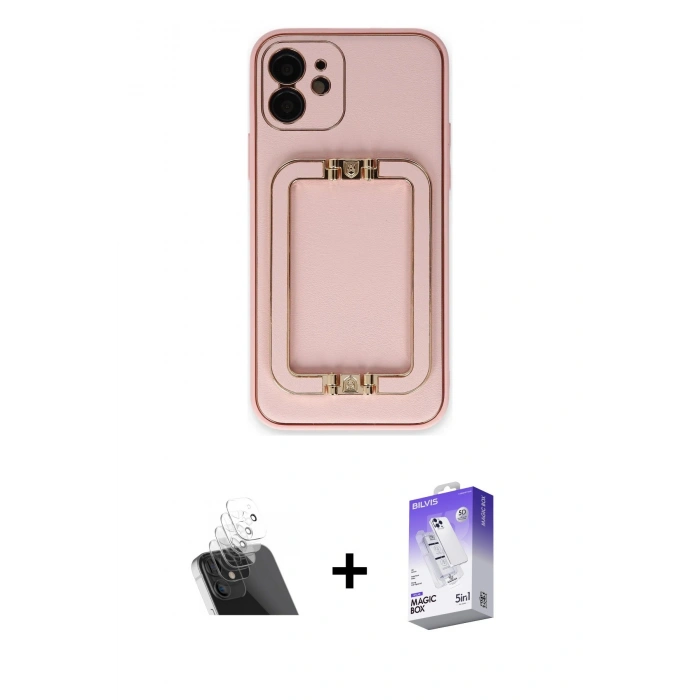MARSİLYAN™- iPhone 12 Kılıf Kozmos Minimal Prime - Siyah Bilvis 5in1 3D Magic Cam Ekran Koruyucu + Kamera Lens Koruma Cam - SF