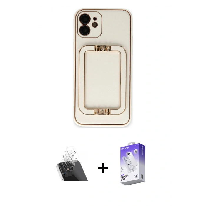 MARSİLYAN™- iPhone 12 Kılıf Kozmos Minimal Prime - Siyah Bilvis 5in1 3D Magic Cam Ekran Koruyucu + Kamera Lens Koruma Cam - SF