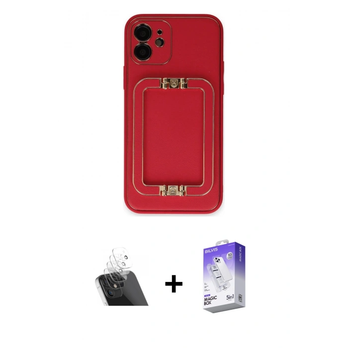 MARSİLYAN™- iPhone 12 Kılıf Kozmos Minimal Prime - Siyah Bilvis 5in1 3D Magic Cam Ekran Koruyucu + Kamera Lens Koruma Cam - SF