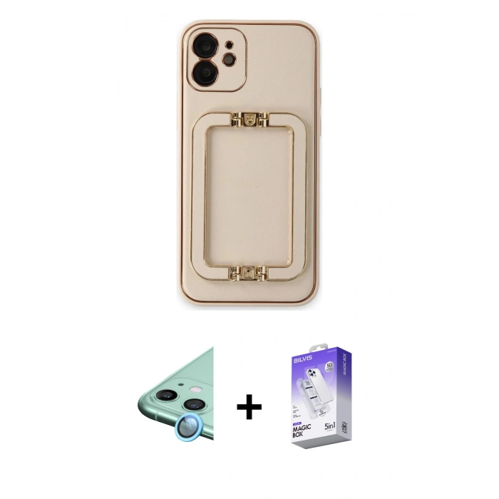 MARSİLYAN™- iPhone 12 Kılıf Kozmos Minimal Prime - Siyah Bilvis 5in1 3D Magic Cam Ekran Koruyucu + Raze Metal Kamera Lens - MI