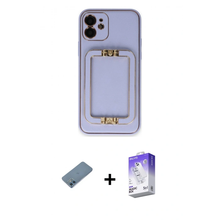 MARSİLYAN™- iPhone 12 Kılıf Kozmos Minimal Prime - Siyah Bilvis 5in1 3D Magic Cam Ekran Koruyucu + Mavi Shine Kamera Lens Koruma Cam