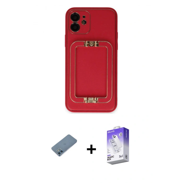 MARSİLYAN™- iPhone 12 Kılıf Kozmos Minimal Prime - Siyah Bilvis 5in1 3D Magic Cam Ekran Koruyucu + Mavi Shine Kamera Lens Koruma Cam