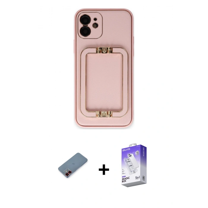 MARSİLYAN™- iPhone 12 Kılıf Kozmos Minimal Prime - Siyah Bilvis 5in1 3D Magic Cam Ekran Koruyucu + Metal Kamera Lens Koruma Cam - KI