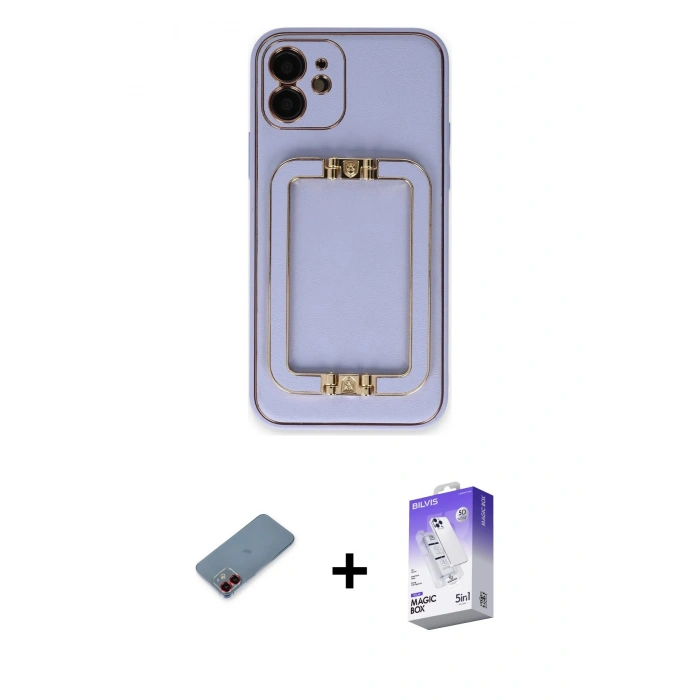 MARSİLYAN™- iPhone 12 Kılıf Kozmos Minimal Prime - Siyah Bilvis 5in1 3D Magic Cam Ekran Koruyucu + Metal Kamera Lens Koruma Cam - KI