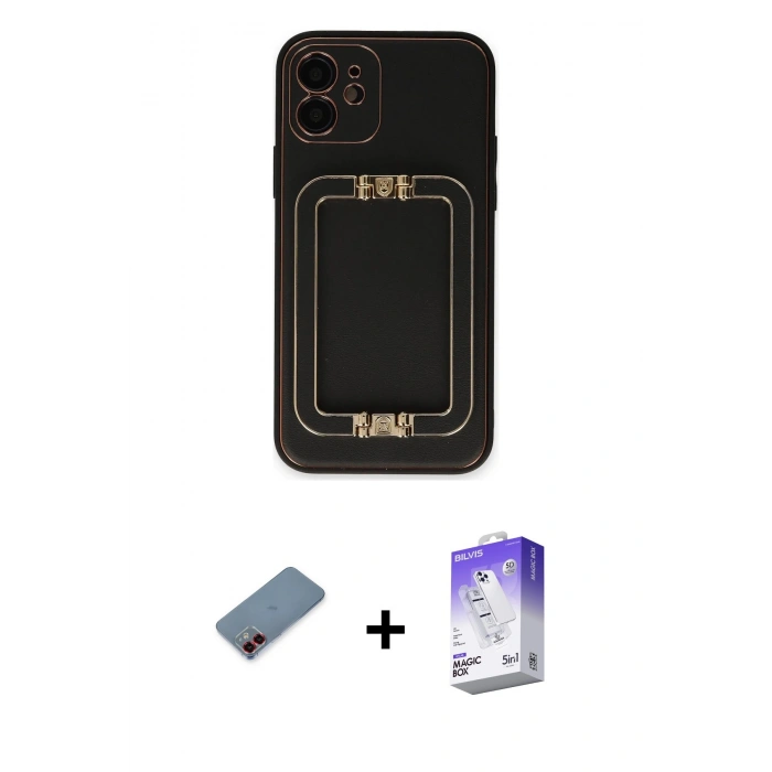 MARSİLYAN™- iPhone 12 Kılıf Kozmos Minimal Prime - Siyah Bilvis 5in1 3D Magic Cam Ekran Koruyucu + Metal Kamera Lens Koruma Cam - KI