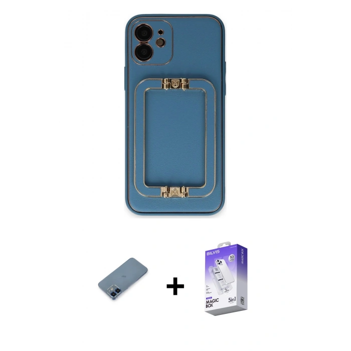 MARSİLYAN™- iPhone 12 Kılıf Kozmos Minimal Prime - Siyah Bilvis 5in1 3D Magic Cam Ekran Koruyucu + Metal Kamera Lens Koruma Cam - MI