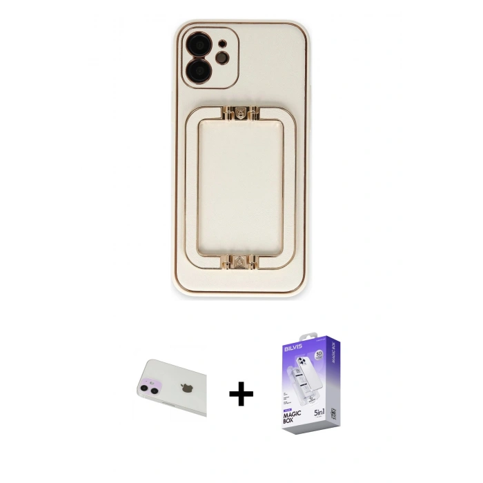 MARSİLYAN™- iPhone 12 Kılıf Kozmos Minimal Prime - Siyah Bilvis 5in1 3D Magic Cam Ekran Koruyucu + Mor Rainbow Kamera Lens Koruma Cam