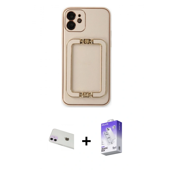 MARSİLYAN™- iPhone 12 Kılıf Kozmos Minimal Prime - Siyah Bilvis 5in1 3D Magic Cam Ekran Koruyucu + Mor Rainbow Kamera Lens Koruma Cam