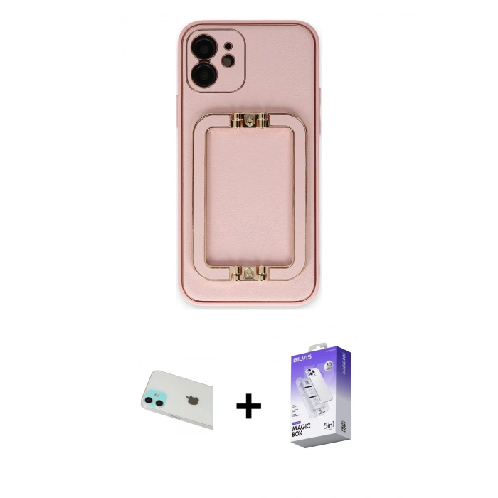 MARSİLYAN™- iPhone 12 Kılıf Kozmos Minimal Prime - Siyah Bilvis 5in1 3D Magic Cam Ekran Koruyucu + Rainbow Kamera Lens Koruma Cam - YL