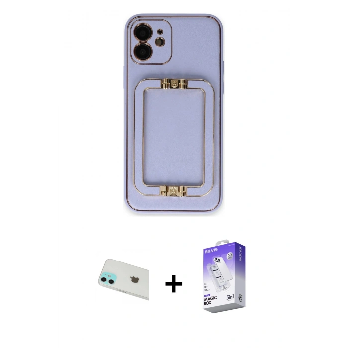 MARSİLYAN™- iPhone 12 Kılıf Kozmos Minimal Prime - Siyah Bilvis 5in1 3D Magic Cam Ekran Koruyucu + Rainbow Kamera Lens Koruma Cam - YL