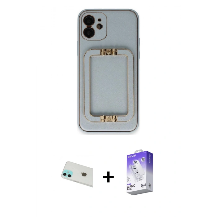 MARSİLYAN™- iPhone 12 Kılıf Kozmos Minimal Prime - Siyah Bilvis 5in1 3D Magic Cam Ekran Koruyucu + Rainbow Kamera Lens Koruma Cam - YL