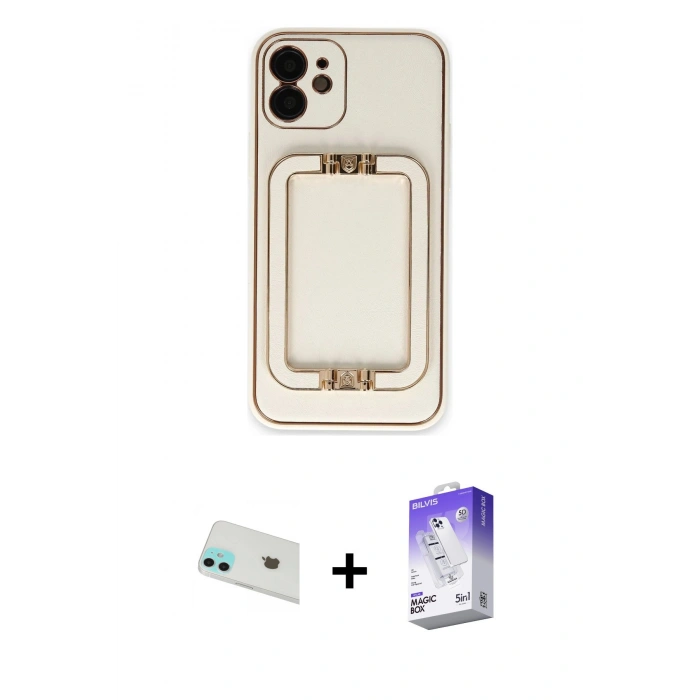 MARSİLYAN™- iPhone 12 Kılıf Kozmos Minimal Prime - Siyah Bilvis 5in1 3D Magic Cam Ekran Koruyucu + Rainbow Kamera Lens Koruma Cam - YL