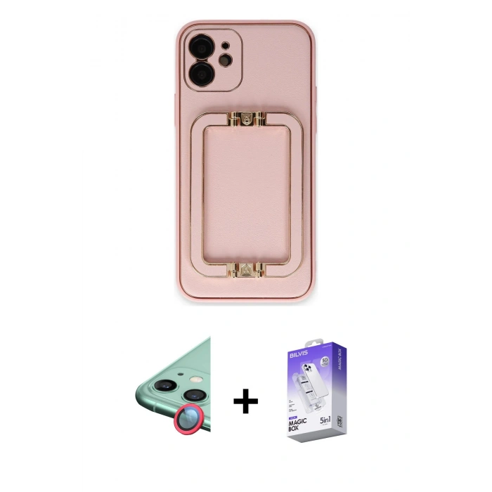 MARSİLYAN™- iPhone 12 Kılıf Kozmos Minimal Prime - Siyah Bilvis 5in1 3D Magic Cam Ekran Koruyucu + Raze Metal Kamera Lens - KI